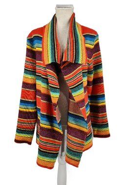 Rock and Roll Cowgirl Cardigan Sweater M Aztec Southwestern Blanket Stripe